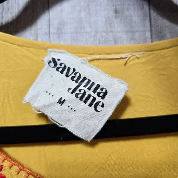 Savanna Jane Yellow Floral Embroidered Tank Top Boho Hippie Indie Spring Summer - Picture 3 of 4